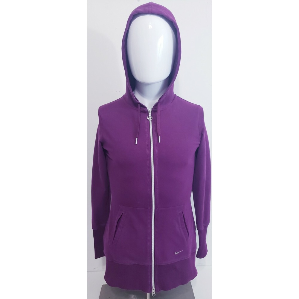 Nike Womens Full Zip L/S Hoodie Sweatshirt Size Small Pockets Fit Dry Purple